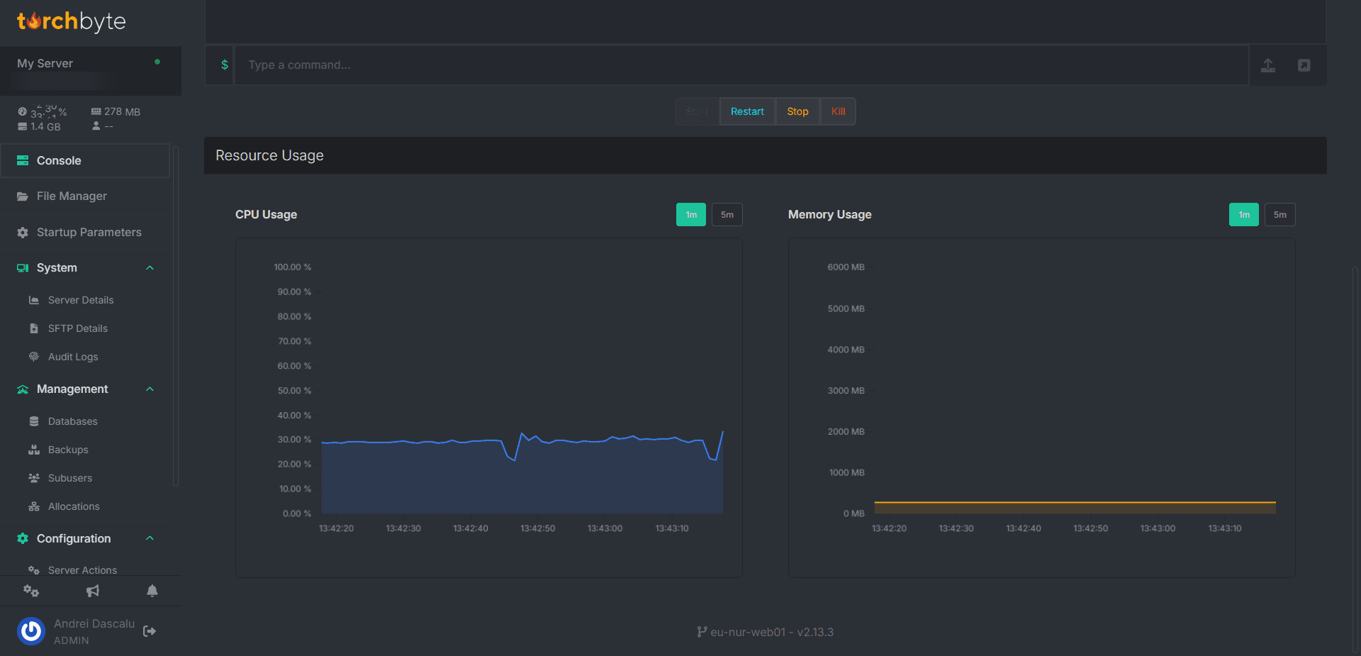 Torchbyte control panel interface